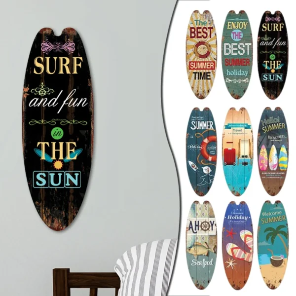 Vintage Wooden Printed Door Sign Sea Surfboard Summer Beach Ocean Theme Decorative Board Welcome Bar Home Wall Hanging Pendant - Image 2