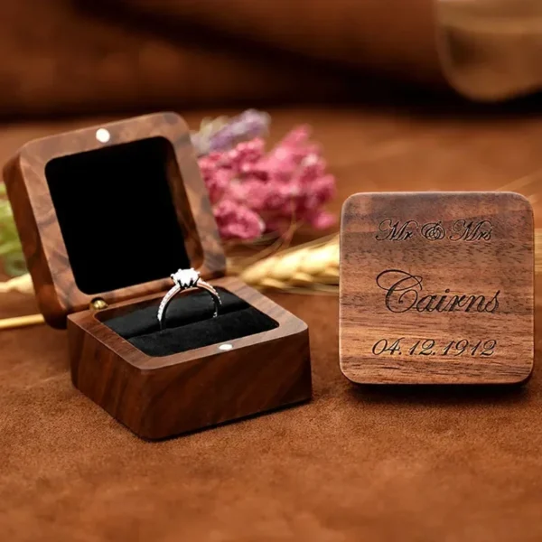 1pcs Free Custom Wooden Ring Box Personalized customization Wedding Anniversary Gift Walnut Wood Rings Box Engraved Engagement - Image 2