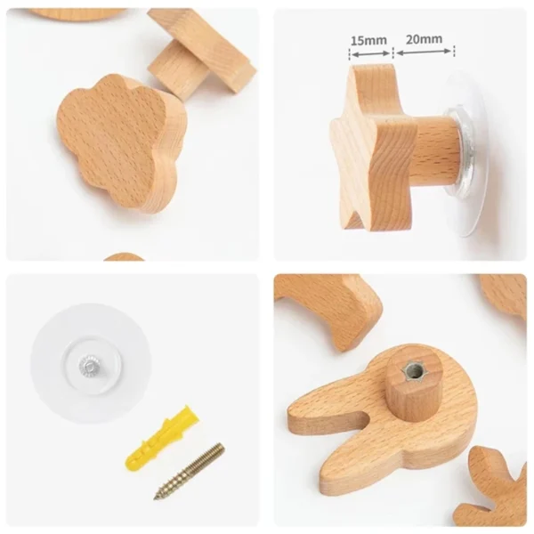 1pcs Animal Wooden Hooks Cute Room Decor Hook Wall Keychain Coat Hook Home Door Wood Hook Hanger Kitchen Accessories Gadget - Image 5