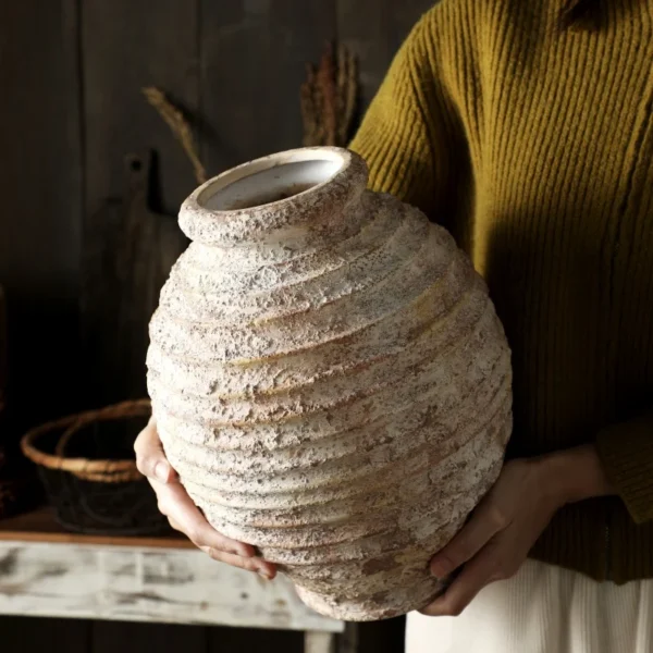 Retro Nostalgic Rough Clay Pottery Vase 21.5CM High Vasen Room Decoration Vases Vintage Handmade Style Home Decor Items - Image 2