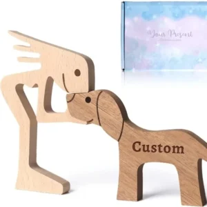 1PCS Free Personalized Engraving Name Wooden Dog Human Memorial Wooden Carving for Dog Lover Loss Sympathy Remembrance Gifts